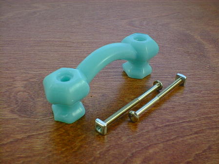 milky blue glass bridge handle w/nickel bolts ch5165