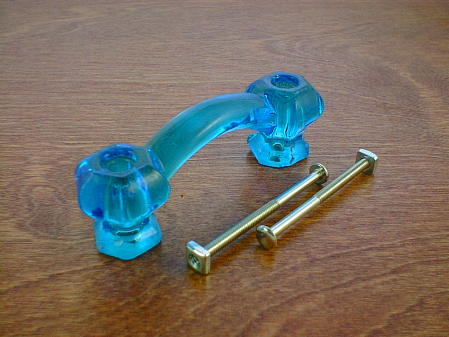 brilliant blue glass bridge handle w/nickel bolts ch5185