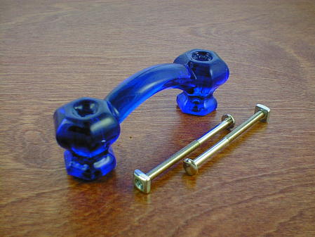 cobalt blue glass bridge handle w/nickel bolts ch5215