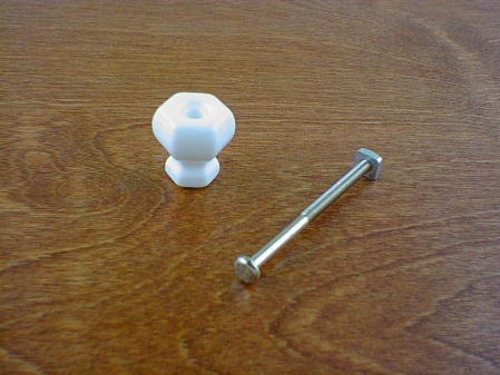 solid white glass small knob w/nickel bolt ch5231