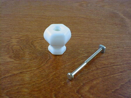 solid white glass medium knob w/nickel bolt ch5232