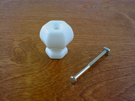 solid white glass large knob w/nickel bolt ch5233