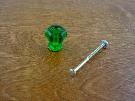 emerald green glass small knob w/nickel bolt ch5261
