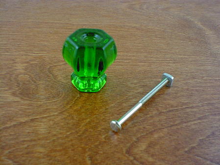 emerald green glass large knob w/nickel bolt ch5263