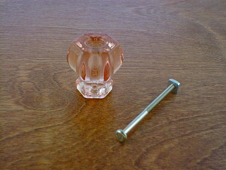 depression pink glass large knob w/nickel bolt ch5283